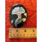 Vintage LEE SANDS style Flower Inlaid Mother Of Pearl With Black Brooch Photo 4