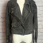 Andree by Unit Andrée Women's Medium Black Washed Denim Moto Jacket Zip Front Grungecore Biker Photo 0