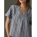 Anthropologie  Pilcro Surf Shirt Linen Henley Grey Stripe Size Small Boho Coastal Photo 2