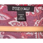 Roz & Ali  Paisley Top Women's 2X Boho Flowy Red Y2K Ruffle Stretch Hippie Silky Photo 5