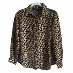 ZARA Basic Lace Cheetah Top Button Down Small Long Sleeve Animal Print Blouse Photo 0