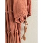 Listicle Boho Tiered Cotton Midi Dress Women’s Rust Orange Puff Sleeve Tassel Peasant Photo 2
