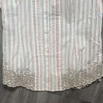 Floreat Cream Button Down Blouse 3/4 Sleeves Mandarin Collar Embroidered Office White Size 12 Photo 4