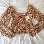 Altar'd State Altar’d State Ivory And Rust Floral Tie Front Babydoll Blouse Size XS Photo 0