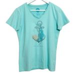 Life is Good Anchor Nautical V-Neck Classic Fit T-Shirt Womens Size S Blue Green Photo 0