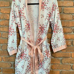 Morgan Lane x FabFitFun Robe Satin Floral Print Long Sleeve Tie Waist White S/M Photo 0