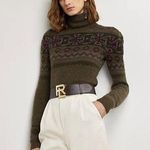 Ralph Lauren Intarsia-Knit Mockneck Sweater Wool Cashmere Hand Knit Sweater L Photo 0