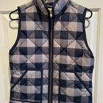 J.Crew Navy Gray Plaid Down Feather Puffer Quilted Vest Full Zip XS Photo 0