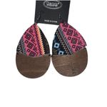 Boutique NWT Wooden Fabric Covered Boho Aztec Dangle Earrings Pink Black Photo 1
