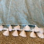 Tahari  Linen Sleeveless Tassel Hem Aqua White Stripe Swim Cover Dress Sz LARGE Photo 3