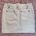EXPRESS Vintage Cream Mini Denim Jean Skirt with Tan Stitching Size 1/2 Photo 1