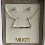 Mixit NWT Silver Necklace with Red Gemstone Bar Pendant and Earring Se Photo 0