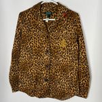 Ralph Lauren Lauren  Leopard Print Pajama Shirt Top Gold Monogram Crest Small Photo 0