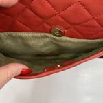 Isaac Mizrahi  Crossbody Red Leather Diamond Quilted Shoulder Bag Gold Chain Photo 4