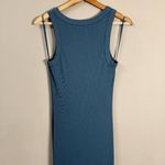 Michael Stars  Lucinda Ribbed Midi Dress Women's Small Blue Tank Ruched Slit NWOT Photo 9