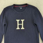 Tommy Hilfiger Navy Blue Ribbed Knit Sweater H Logo Women's Size Medium Preppy Photo 4