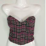 ZARA ‎ Pink & Green Tweed Corset Womens XL Sweetheart Neck Bustier Preppy Acadmia Photo 1