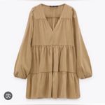 ZARA  Brown Tiered Long Sleeve Babydoll Mini Dress Size Medium Photo 4