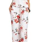 Filly Flair White & Red Floral Sleeveless Pant Jumpsuit Size Medium Photo 0