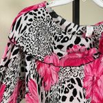 Bold Animal Print Floral Pleated Blouse 2X Stretchy Top Dressbarn Corpcore Chic Pink Photo 3