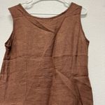 Linen Maxi Dress 12 Sleeveless Brown Embroidered Floral Summer Slit‎ Photo 8