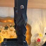 Sam & Hadley Embossed Tote Bag with half braided handles. Faux leather. Black Photo 3