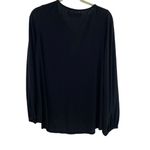 Free People  Beach Women’s M Long Sleeve Ruched‎ Top Black Textured Crepe Cinched Photo 5