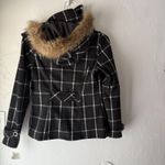 Ymi Coat NWT Y2k Dead Stock Womens Medium Plaid Wool Blend Fur Hood Jacket Photo 7