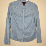 Jones Wear Women Top Ice Blue Western Peasant 14 Button Unconventional Lace Cottage Core Photo 0