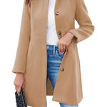 NEW Single Breasted Coat Long Sleeve Overcoat Career Pea Coat M Tan Size M Photo 0
