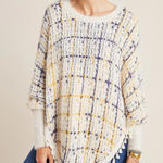 Anthropologie RAGA  Dulce Plaid Pommed Knit Poncho Sweater Ivory Small Photo 0