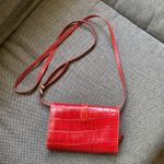 Brighton 90's Vintage Red Leather Embossed Wallet Purse Crossbody Strap Pockets Photo 3