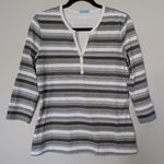 J. McLaughlin  Gray and White Striped 3/4  Sleeve Top Photo 0