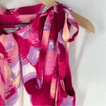 Biancoghiaccio Floral Print Lightweight Flowy Pleated Tie Boatneck‎ Shift Dress Pink Size M Photo 2