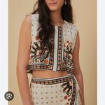 Farm Rio  Flower Fan Tapestry Off White Cropped Top and Wrap Skirt Photo 2