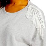 Karen Kane  grey sweatshirt with white shoulder fringe. Long sleeves. Size M. NWT Photo 2