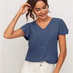 SheIn Pearl Beaded Flutter Sleeve Top Photo 0