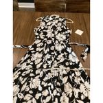 Ellen Tracy  Sleeveless midi Shirt Dress Self Tie Sash black white floral blossom Photo 7