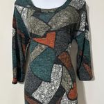VISION USA Women Geometric Patchwork Print Long Sleeve Scoop Neck Top Dress M Orange Size M Photo 0