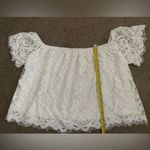 EXPRESS  White Floral Lace Off-The-Shoulder Flowy Relaxed Fit Short-Sleeve Top Photo 8