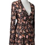 Billabong New Blouson Dress Deep V-neck Long Sleeve Black Floral Women’s Size M Photo 2