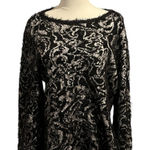 Chico's Chico’s Eyelash-Trim Jacquard Pullover Sweater – Size 2 – Black & Gray Abstract Photo 0