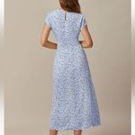 Rihoas Blue Round Neck Floral Slit Midi Dress Photo 3