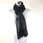 Womens Scarf Wrap Chevron Striped Fringe Black Silver Rectangle 70x28 Photo 1