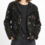 Chico’s Black Velvet Floral Tribal Folk Studded Jacket Size 12 (Chico’s 2) Photo 0