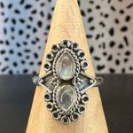 NWT Sterling Silver Double Moonstone Ring Intricate Silver Work Setting Photo 7