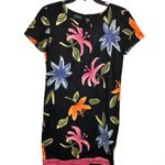 Liz Claiborne Vintage Tropical Floral Button Back Linen Blend Dress Black 4 Photo 0
