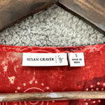 Susan Graver  Top Womens Small Red Geometric‎ Print Beaded Boho Artsy Oversized Photo 1