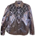 VTG Lame metallic western Glam silver black embroidered cowgirl button shirt Size L Photo 0