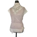 Banana Republic Knit Top XS Crochet Eyelet Linen Blend Lace Embroidered Wrap Photo 2